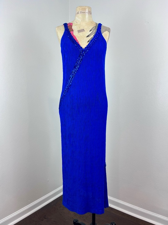 Vintage Dresses & Skirts - VTG 1980s Royal Blue Sequin V-Neck Dress